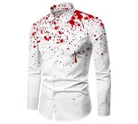 Men's Halloween Costume Blood Print Long Sleeve Lapel Collar Slim Fit Horror Blouse Classic Casual Chic Medieval Cosplay Large Size Top for Carnival Streetwear