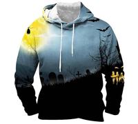 Mens Halloween Costumes Adult Scary Men'S Fleece Hoodie Long-Sleeves Pullover Drawstring Oversized Sweatshirts Hooded Jumper Comfortable Printed Work Wear Loose Fit Athletic Hoodies With Pocket