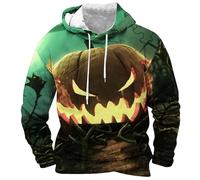 Mens Halloween Costumes Adult Scary Men'S Fleece Hoodie Long-Sleeves Pullover Drawstring Oversized Sweatshirts Hooded Jumper Comfortable Printed Work Wear Loose Fit Athletic Hoodies With Pocket