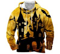 Mens Halloween Costumes Adult Scary Men'S Fleece Hoodie Long-Sleeves Pullover Drawstring Oversized Sweatshirts Hooded Jumper Comfortable Printed Work Wear Loose Fit Athletic Hoodies With Pocket