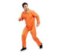 Mens Halloween Costumes Costumes Mens Orange Convict with Handcuffs & I.D Board Fancy Dress Costume Escaped Prisoner Costume, Orange