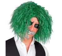 Mens Halloween Green Sinister Clown Wig Scary Fancy Dress