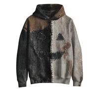 Men's Halloween Hoodie in Split Design - Scarecrow Face Scarecrow Face Hoodie | Two-Tone Jumper for Horror Fans, style_d04 khaki, L