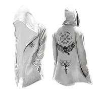 Men's Halloween Hoodie Medieval Norse Mythology Hooded Cardigan Motorcycle Jacket Long Sleeve Casual Loose Fit Streetwear Coat for Daily Wear Spring Autumn Winter (A17-White, L)