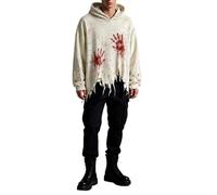 Men's Halloween Hoodie, Scary Adult Halloween Costume Sweatshirt | Y2K Oversized Hoodie, Raw Edge Hem, Blood, mens hoodies pullover, relaxed, for Halloween events daily casual streetwear