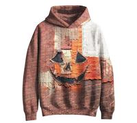 Men's Halloween Hoodie with Pumpkin Face Print - Scary Hoodie in Distressed Look | Scary Sweatshirt with 3D Knitted Texture, Style_j03 Wine Red, XL