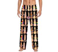 Men's Halloween Joggers Pants | Funny Bat Print Pyjama Bottoms | Soft Lounge Sleepwear with Pockets | Cosy Elastic Waist Trouser Mint Brick Orange Yellow Multicolour Gold