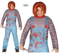 Mens Halloween Killer Doll Fancy Dress Costume Men's Chucky type Outfit New fg