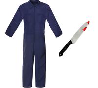 MENS HALLOWEEN KILLER MYERS COSTUME FANCY DRESS HORROR MOVIE JUMPSUIT AND PROP