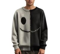 Men's Halloween Knitted Jumper with Spooky Pumpkin & Bat Pattern, Warm Autumn Crew Neck Pullover Sweater for Casual Wear & Halloween Party