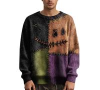 Men's Halloween Knitted Jumper with Spooky Pumpkin & Bat Pattern, Warm Autumn Crew Neck Pullover Sweater for Casual Wear & Halloween Party