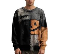 Men's Halloween Knitted Jumper with Spooky Pumpkin & Bat Pattern, Warm Autumn Crew Neck Pullover Sweater for Casual Wear & Halloween Party