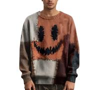 Men's Halloween Knitted Jumper with Spooky Pumpkin & Bat Pattern, Warm Autumn Crew Neck Pullover Sweater for Casual Wear & Halloween Party