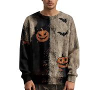 Men's Halloween Knitted Jumper with Spooky Pumpkin & Bat Pattern, Warm Autumn Crew Neck Pullover Sweater for Casual Wear & Halloween Party