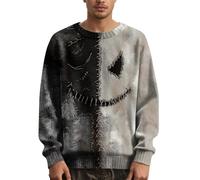 Men's Halloween Knitted Jumper with Spooky Pumpkin & Bat Pattern, Warm Autumn Crew Neck Pullover Sweater for Casual Wear & Halloween Party
