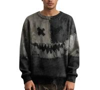 Men's Halloween Knitted Jumper with Spooky Pumpkin & Bat Pattern, Warm Autumn Crew Neck Pullover Sweater for Casual Wear & Halloween Party