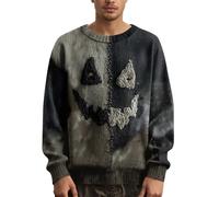 Men's Halloween Knitted Jumper with Spooky Pumpkin & Bat Pattern, Warm Autumn Crew Neck Pullover Sweater for Casual Wear & Halloween Party