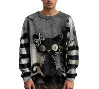 Men's Halloween Knitted Jumper with Spooky Pumpkin & Bat Pattern, Warm Autumn Crew Neck Pullover Sweater for Casual Wear & Halloween Party