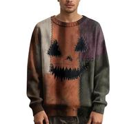 Men's Halloween Knitted Jumper with Spooky Pumpkin & Bat Pattern, Warm Autumn Crew Neck Pullover Sweater for Casual Wear & Halloween Party