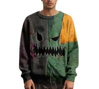 Men's Halloween Knitted Jumper with Spooky Pumpkin & Bat Pattern, Warm Autumn Crew Neck Pullover Sweater for Casual Wear & Halloween Party