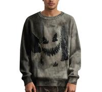 Men's Halloween Knitted Jumper with Spooky Pumpkin & Bat Pattern, Warm Autumn Crew Neck Pullover Sweater for Casual Wear & Halloween Party