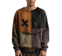 Men's Halloween Knitted Jumper with Spooky Pumpkin & Bat Pattern, Warm Autumn Crew Neck Pullover Sweater for Casual Wear & Halloween Party
