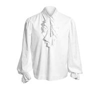 Mens Halloween Medieval Renaissance Costume Long Sleeve Ruffles Vampire Poet Tops Gothic Steampunk Lace Cuffs Street Casaul Shirt (A-White, 2XL)