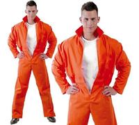 Mens Halloween Orange Prisoner Fancy Dress Costume Men's Convict Outfit fg
