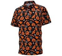 Men's Halloween Polo Shirt with All-Over Print - Short-Sleeved Functional Shirt for Theme Parties | Funny Top with Pumpkins and Ghosts, style_v01 orange, 3XL