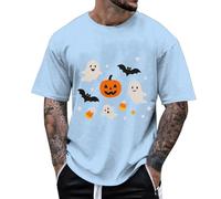 Mens Halloween Printed T-Shirt Moisture Wicking Polo Funny Slogan Tee Scary Bones Novelty Fabric Dad Gift Light Blue