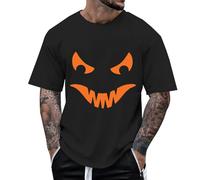 Mens Halloween Printed T-Shirt Short Sleeve Paint Splatter Pumpkin Scary Bones Spooky Party 3D Print Effect Crewneck Black