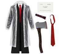 Mens Halloween Psycho Businessman Costume American Movie Adults | duster coat, raincoat, bloody axe, red tie, fake blood, business card prop