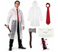 Mens Halloween Psycho Serial Killer Costume Raincoat Tie Axe Business Card