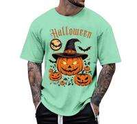 Mens Halloween Shirt Bloodstained Short Sleeve Crew Neck Basic Casual Regular Fit Blouse Spooky Season Tee Fall Tops Horror Characters Shirt Halloween Costumes Men (Light Green, L)