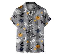 Mens Halloween Shirt Pumpkin Printed Funky Hawaiian Shirt Short Sleeve Comfort Breathable Tropical Beach Vacation Clothes, Z04-Grey, 4XL