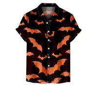 Mens Halloween Shirt Pumpkin Printed Funky Hawaiian Shirt Short Sleeve Comfort Breathable Tropical Beach Vacation Clothes, Z04-Black, XXL