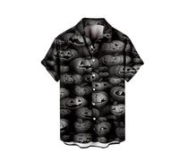 Mens Halloween Shirt Pumpkin Printed Funky Hawaiian Shirt Short Sleeve Comfort Breathable Tropical Beach Vacation Clothes, Z01-Black, XL