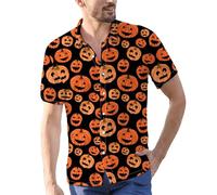 Mens Halloween Shirt Pumpkin Printed Funky Hawaiian Shirt Short Sleeve Comfort Breathable Tropical Beach Vacation Clothes, Z03-Grey, L