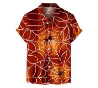 Mens Halloween Shirt Pumpkin Printed Funky Hawaiian Shirt Short Sleeve Comfort Breathable Tropical Beach Vacation Clothes (Red,L)