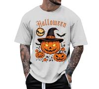 Mens Halloween Shirt Ugly Pumpkin Bat Printed Short Sleeve T-Shirts Casual Crew Neck Basic Tshirt Orange Graphic Tops Fall Tee Horror Tshirts Adult Halloween Costumes Men (Grey, XL)