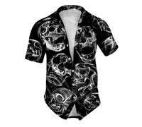 Men's Halloween Shirts Gothic Skeleton Printed Regular Fit Button Down Horror Themed Hawaiian Comfort Breathable Shirt Ugly Pumpkin Print Spooky Season Ghost Tee Black