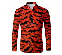 Men's Halloween Shirts Retro Rose Flower Skull Crew Neck T-Shirt Horror Themed Hawaiian Tropical Beach Vacation Pumpkin Printed Shirt Workout Gym Sport Running