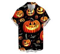 Men's Halloween Shirts Retro Rose Flower Skull Regular Fit Button Down Horror Themed Hawaiian Comfort Breathable Shirt Pumpkin Printed Tropical Beach Vacation Dark Blue