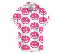Men's Halloween Shirts Retro Rose Flower Skull Regular Fit Button Down Horror Themed Hawaiian Comfort Breathable Shirt Pumpkin Printed Tropical Beach Vacation Pink
