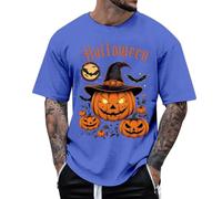 Mens Halloween Shirts Ugly Pumpkin Short Sleeve Crew Neck Basic Casual Regular Fit Blouse Spooky Season Tee Fall Tops Horror Characters Shirt Plus Size Halloween Costumes for Men (Blue, XXL)