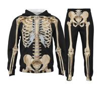 Mens Halloween Skeleton Tracksuit Set Skull Bones Printed Long Sleeve Hooded Sweatshirt and Jogger Sweatpants Sets Scary Hoodie Jogging Sweatsuit Halloween Costume Fancy Dress for Adult UK