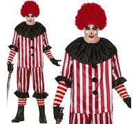 Mens Halloween Striped Clown Fancy Dress Costume Men's Killer Clown Outfit fg