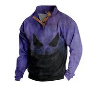 Mens Halloween Sweaters, Spooky Pumpkin Patch Face Patchwork Henley Sweatshirts,Vintage Distressed Holiday Clothes (#08-purple,X-Large)