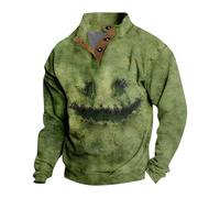 Mens Halloween Sweaters, Spooky Pumpkin Patch Face Patchwork Henley Sweatshirts,Vintage Distressed Holiday Clothes (#01-green,X-Large)