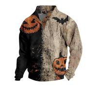 Mens Halloween Sweaters, Spooky Pumpkin Patch Face Patchwork Henley Sweatshirts,Vintage Distressed Holiday Clothes (#02-khaki,X-Large)